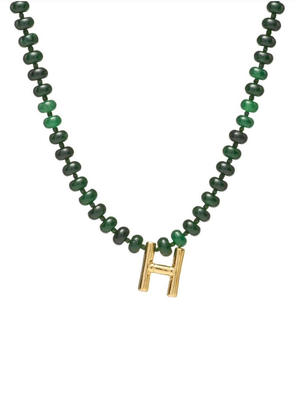 NEW✨ Mayamar Genuine Jade Stone Beaded Initial Necklace 24k Gold Dipped Letter H